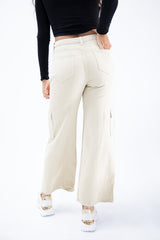 Beige Wide Leg Cargo Jeans 