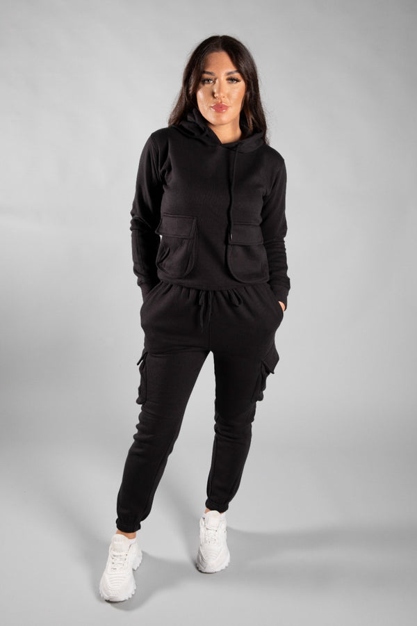 Black Cargo Hoodie And Joggers Co-Ord 