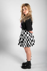 Black Check Print High Wasited Tennis Skirt 