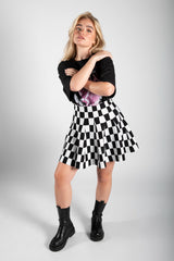 Black Check Print High Wasited Tennis Skirt 
