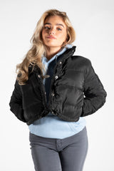 Black Cropped Drawstring Puffer Coat