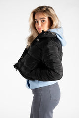 Black Cropped Drawstring Puffer Coat