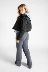 Black Cropped Drawstring Puffer Coat