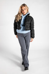 Black Cropped Drawstring Puffer Coat