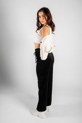 Black Ribbed Flared Joggers 