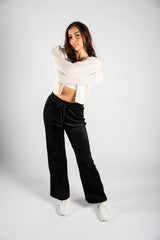 Black Ribbed Flared Joggers 