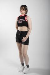Black Cropped Ribbed Racerback Varsity Vest