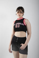 Black Cropped Ribbed Racerback Varsity Vest