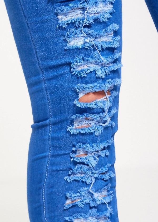 Blue Extreme Distressed Disco Skinny Jeans
