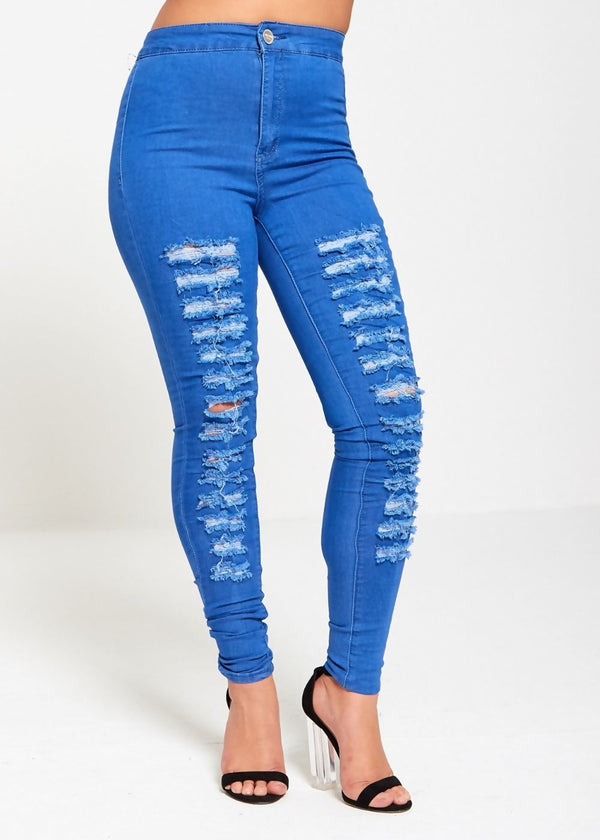 Blue Extreme Distressed Disco Skinny Jeans