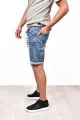 Mens Distressed Denim Shorts With Belt