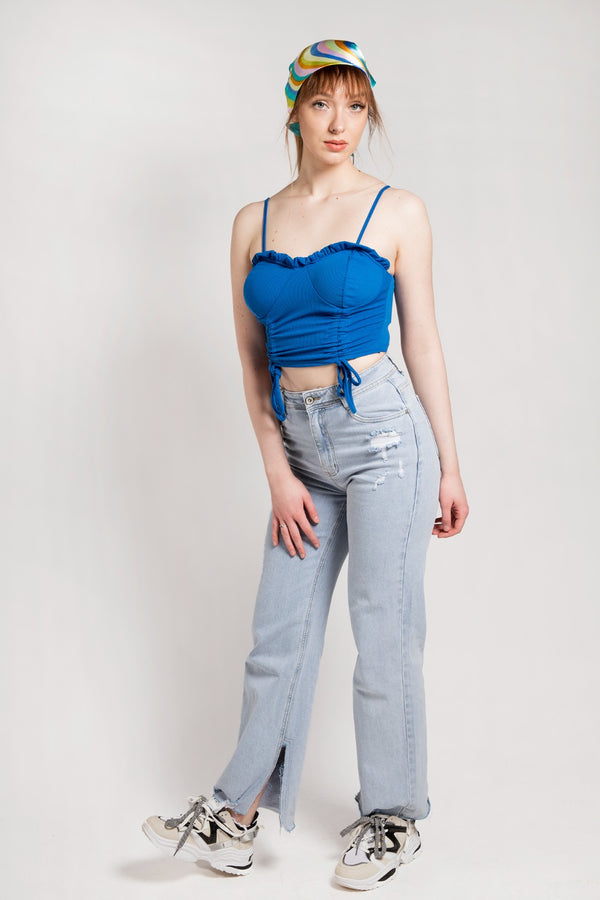 Blue Strappy Ruched Bralet