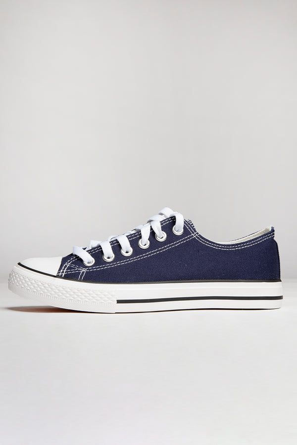 Navy Canvas Stripe Sole Flat Trainers