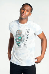 Mens Blue Tie Dye Dragon Print Graphic T-Shirt