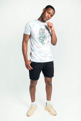 Mens Blue Tie Dye Dragon Print Graphic T-Shirt