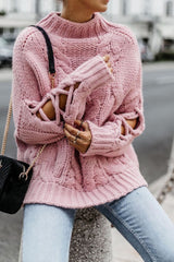 Dusty Pink Braided Sleeve Chunky Knitted Jumper