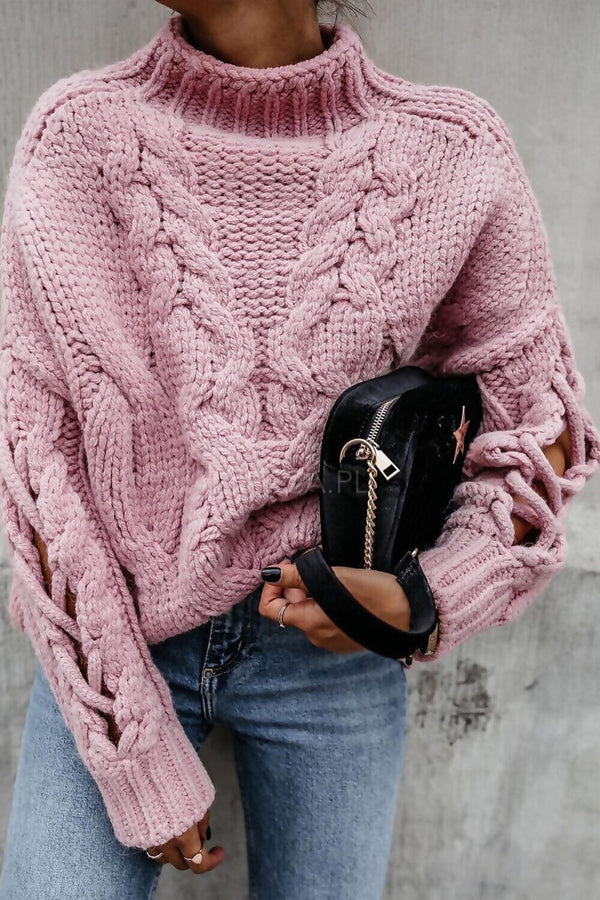 Dusty Pink Braided Sleeve Chunky Knitted Jumper