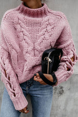 Dusty Pink Braided Sleeve Chunky Knitted Jumper
