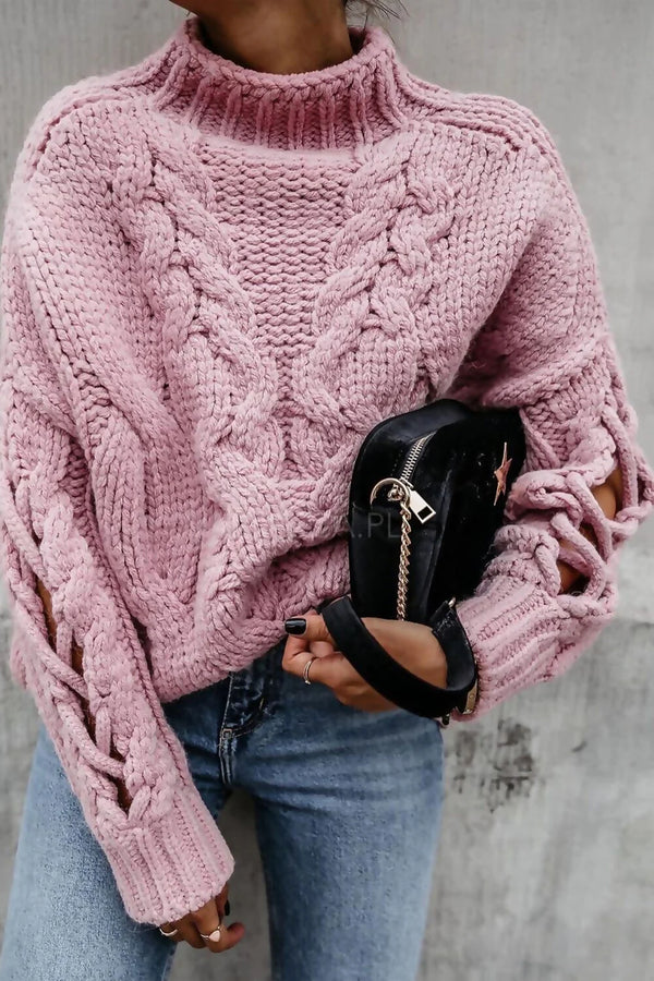 Dusty Pink Braided Sleeve Chunky Knitted Jumper