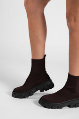 Brown Chunky Ankle Sock Boots