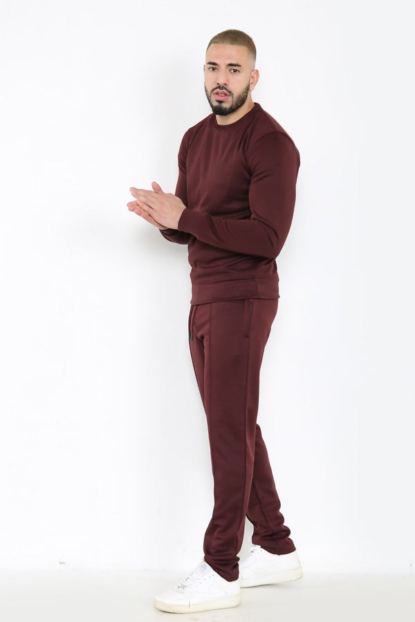 Brown Crew Sweatshirt And Pintuck Jogger Tracksuit