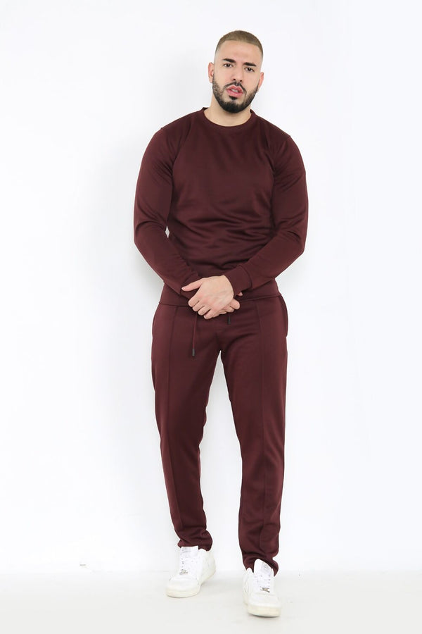 Brown Crew Sweatshirt And Pintuck Jogger Tracksuit