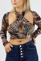 Brown Marble Print Halter Neck Top