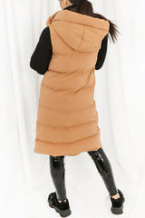 Camel Longline Hooded Puffer Gilet