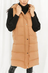 Camel Longline Hooded Puffer Gilet