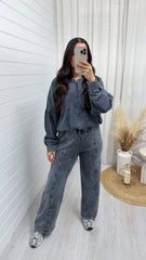 Charcoal Acid Wash Print Bomber Front Zip Tracksuit