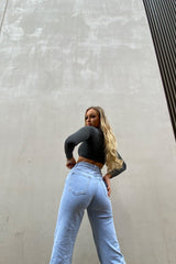 Charcoal Basic Square Neck Crop Tee