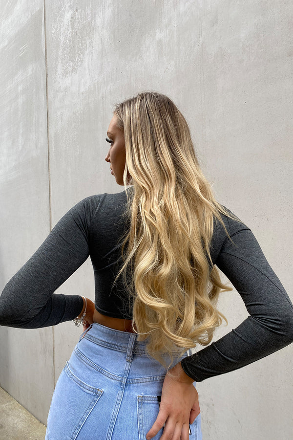Charcoal Basic Square Neck Crop Tee