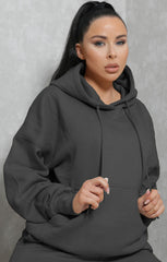Dark Grey Oversized Drawstring Pocket Casual Hoodie - Ella