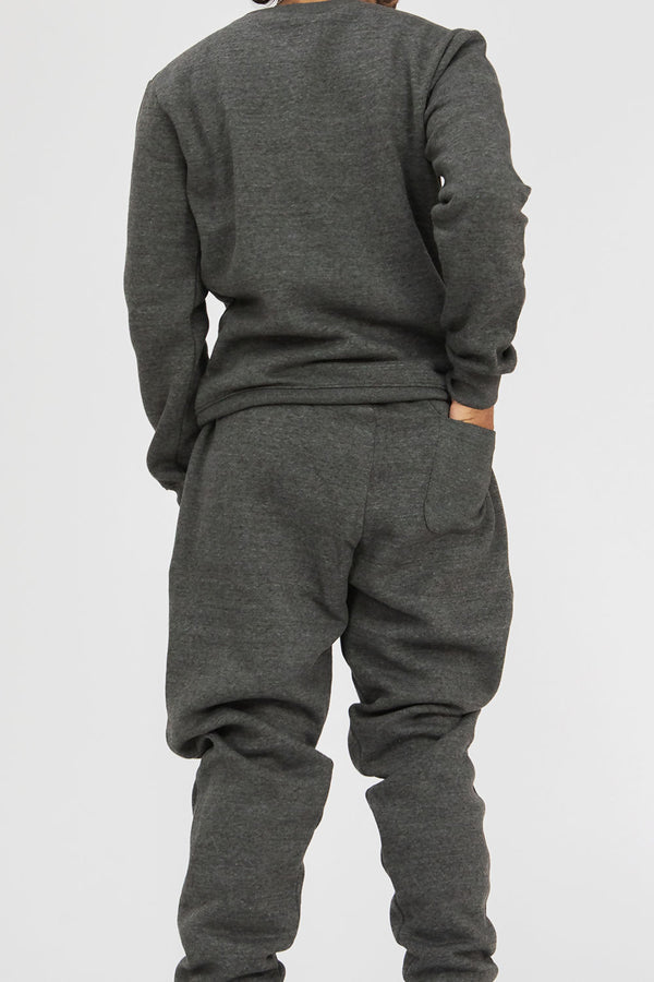 Charcoal Fleece Basic Crew Neck Tracksuit