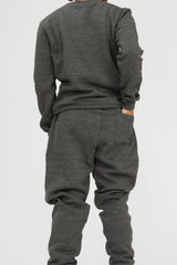 Charcoal Fleece Basic Crew Neck Tracksuit