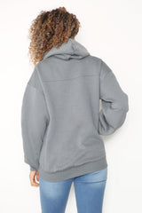 Charcoal Oversized Ruched Sleeves Hoodie 