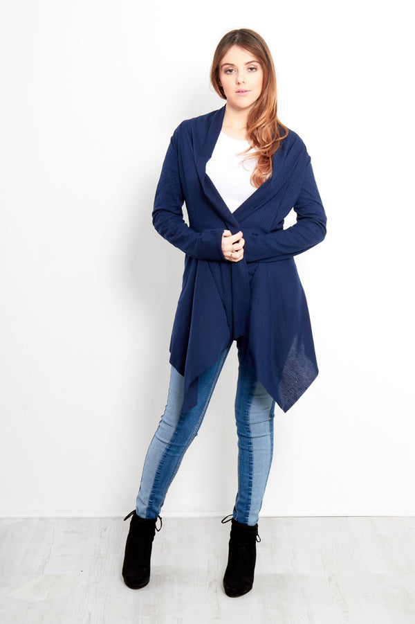 Navy Ribbed Waterfall Cardigan