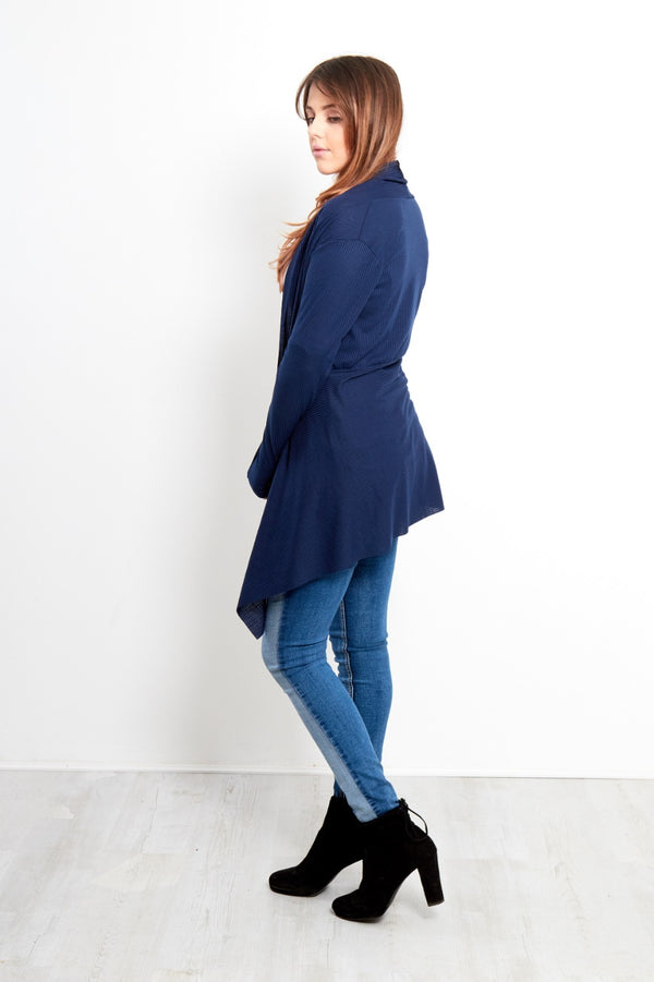 Navy Ribbed Waterfall Cardigan