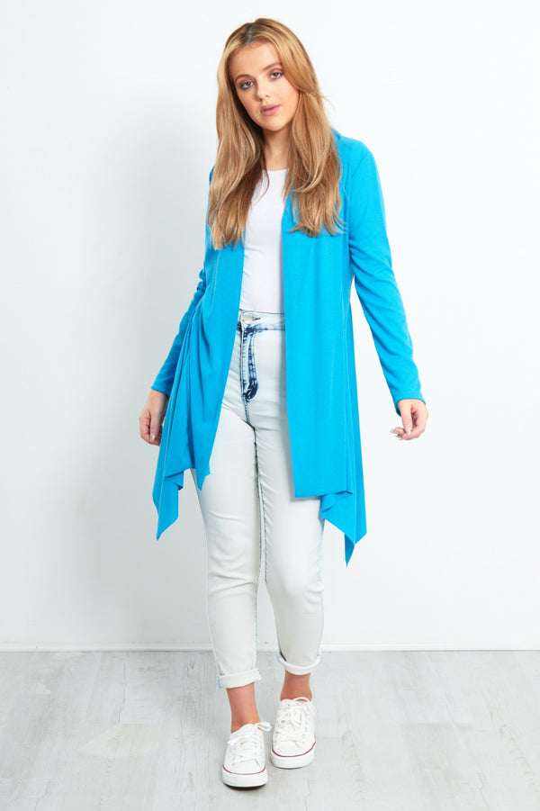 Turquoise Ribbed Waterfall Cardigan