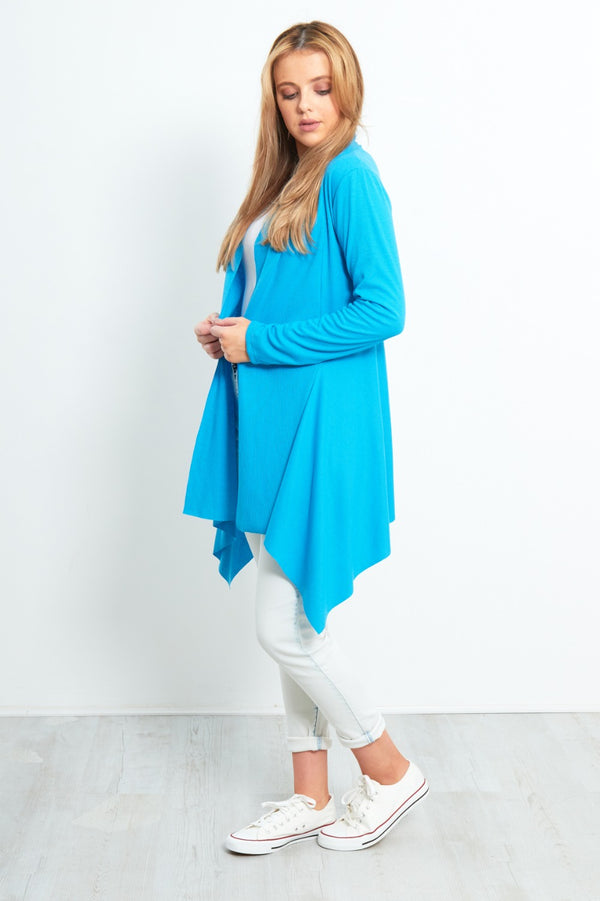 Turquoise Ribbed Waterfall Cardigan