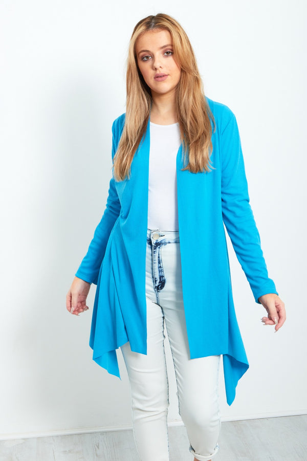 Turquoise Ribbed Waterfall Cardigan