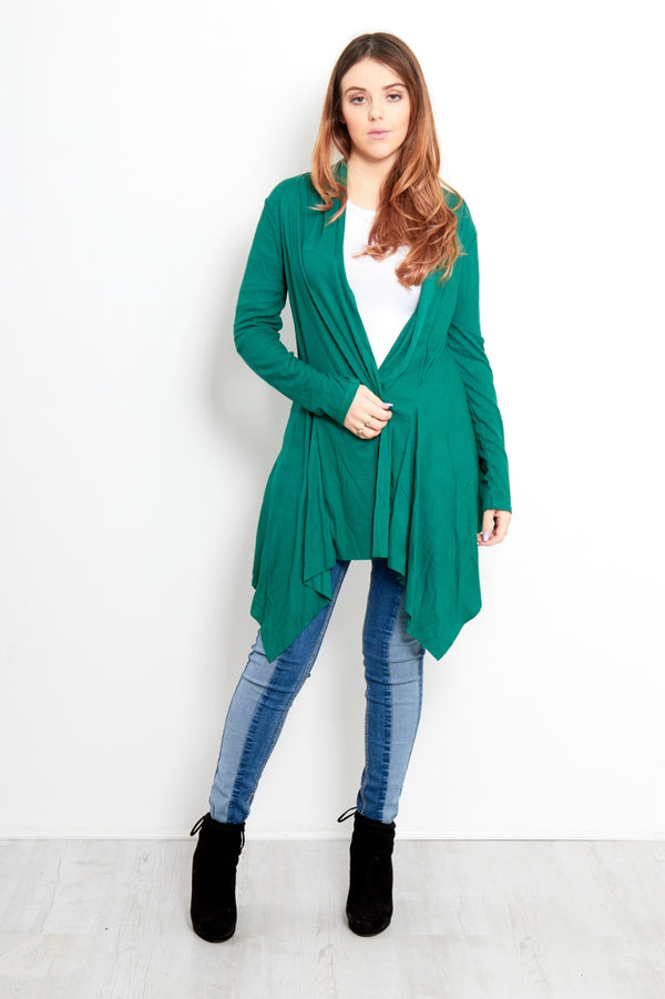 Green Ribbed Waterfall Cardigan