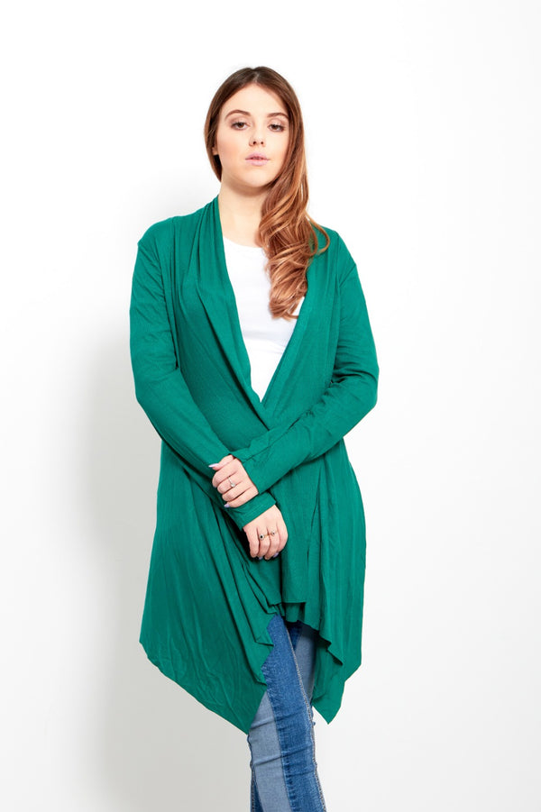 Green Ribbed Waterfall Cardigan