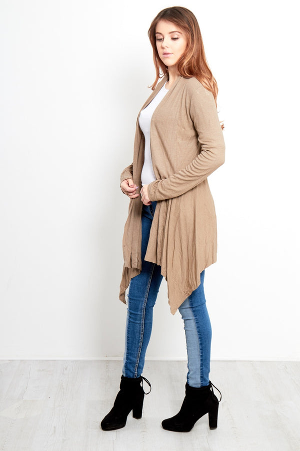 Mocha Ribbed Waterfall Cardigan