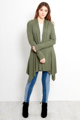 Khaki Ribbed Waterfall Cardigan