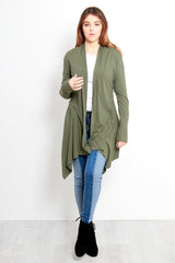 Khaki Ribbed Waterfall Cardigan