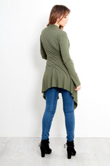 Khaki Ribbed Waterfall Cardigan