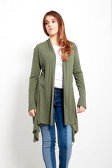 Khaki Ribbed Waterfall Cardigan