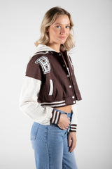 Chocolate Hooded Contrast Sleeve Letter A Varsity Jacket