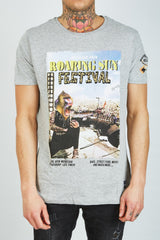 Mens Grey Roaring Festival Crew Neck T-Shirt